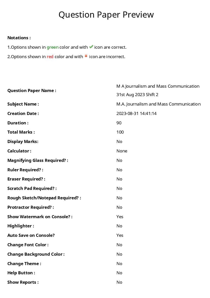 TS CPGET 2023 Answer Key and Question Paper for MA Journalism and Mass Communication - Page 1