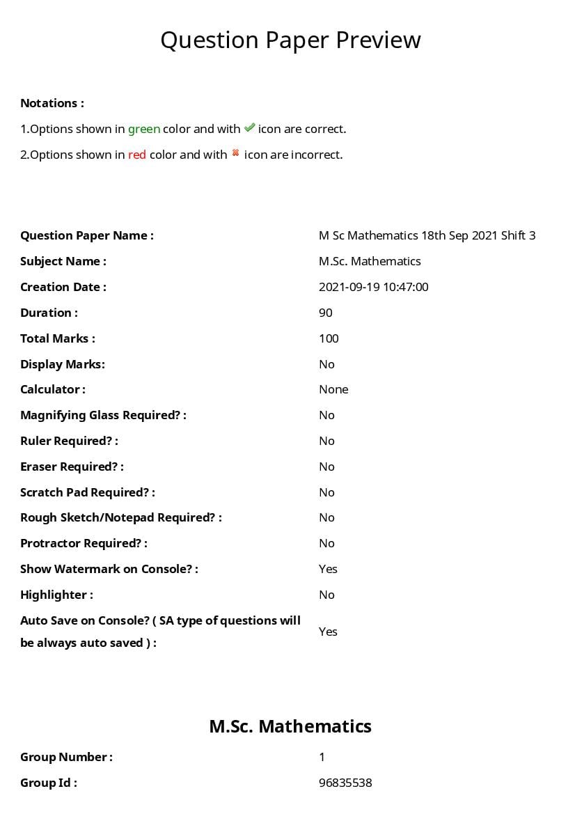 TS CPGET 2021 Question Paper M.Sc Mathematics - Page 1