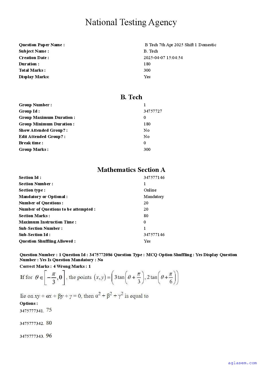 JEE Main 2025 Question Paper (B.Tech) - 7 Apr Shift 1 - Page 1 of 65