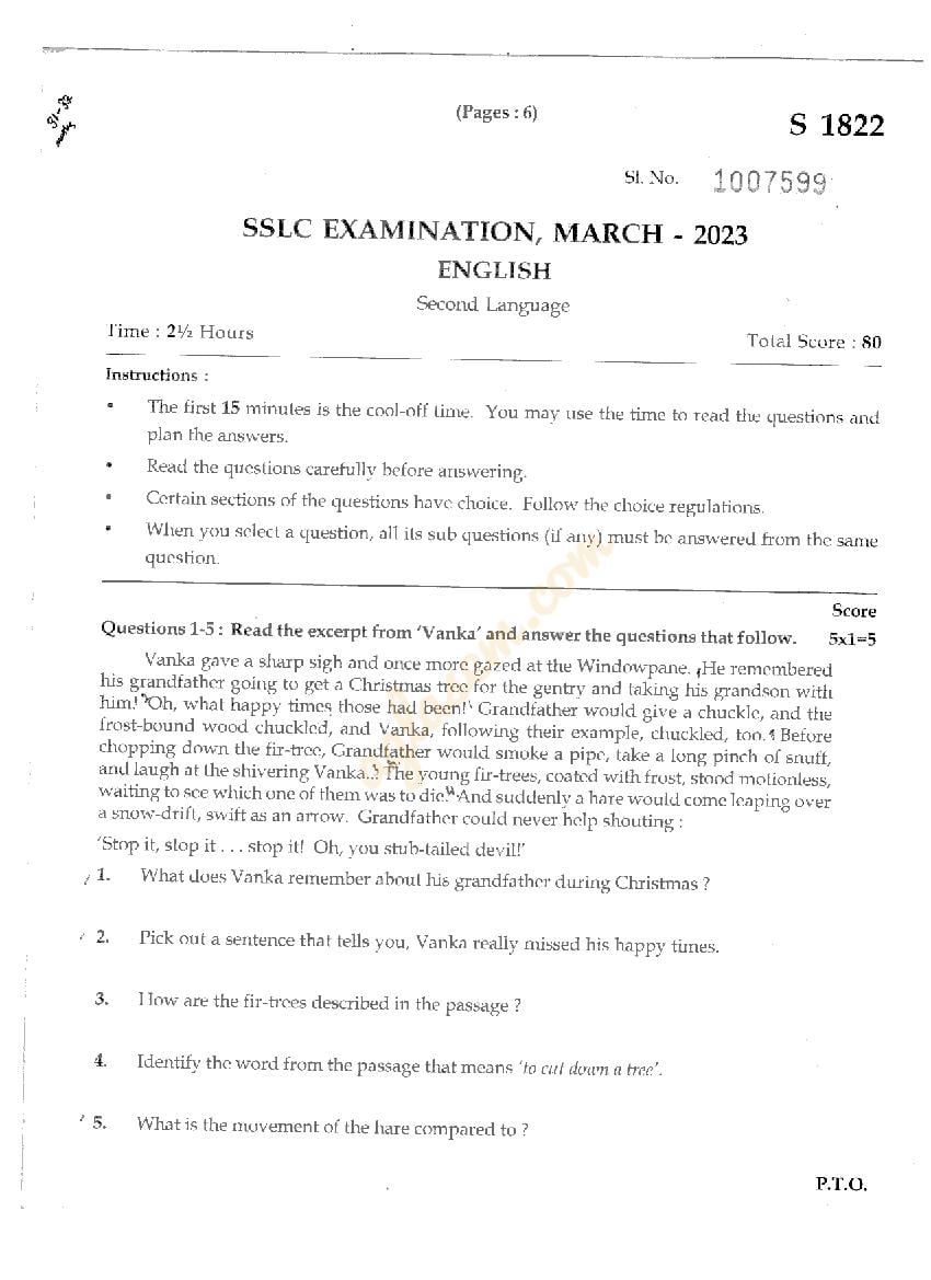 Kerala SSLC 2023 Question Paper English - Page 1