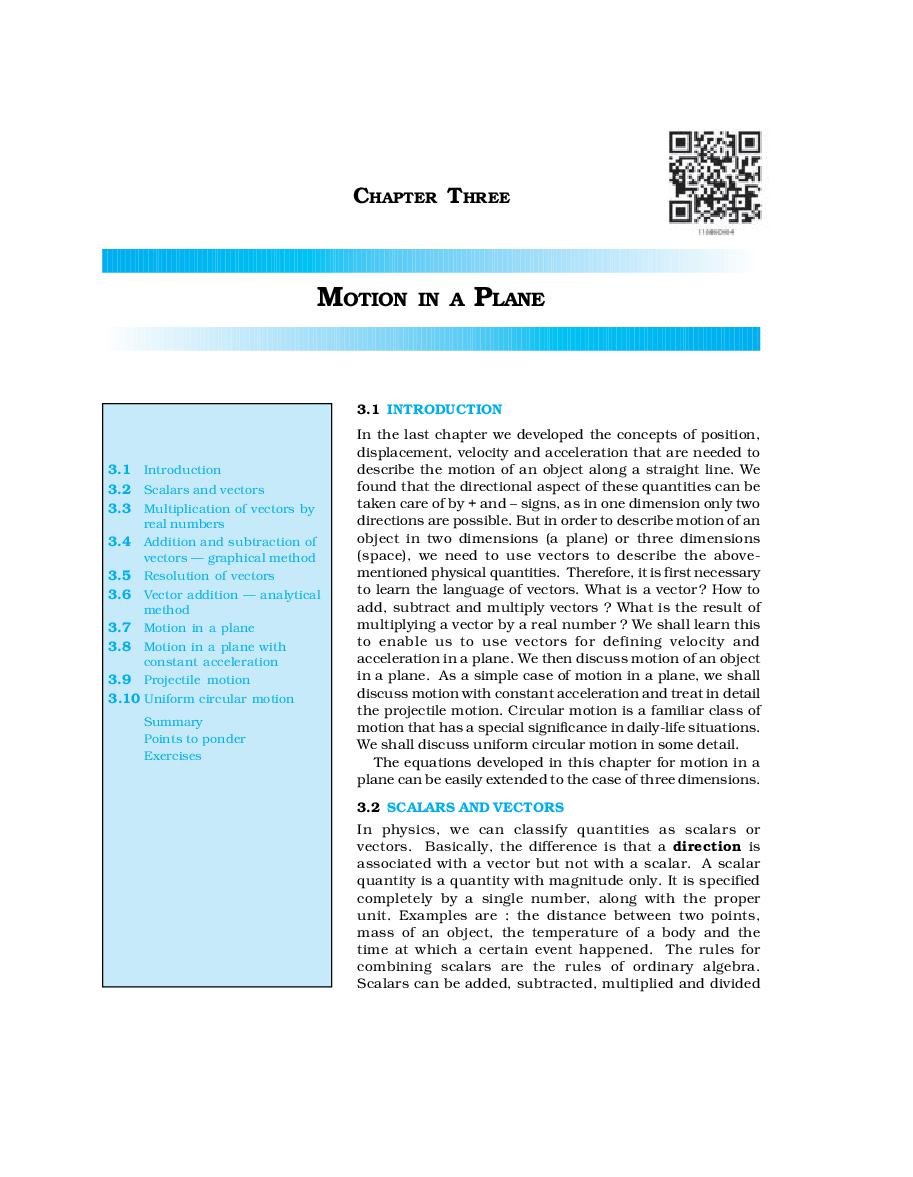 NCERT Book Class 11 Physics Chapter 3 Motion in a Plane - Page 1