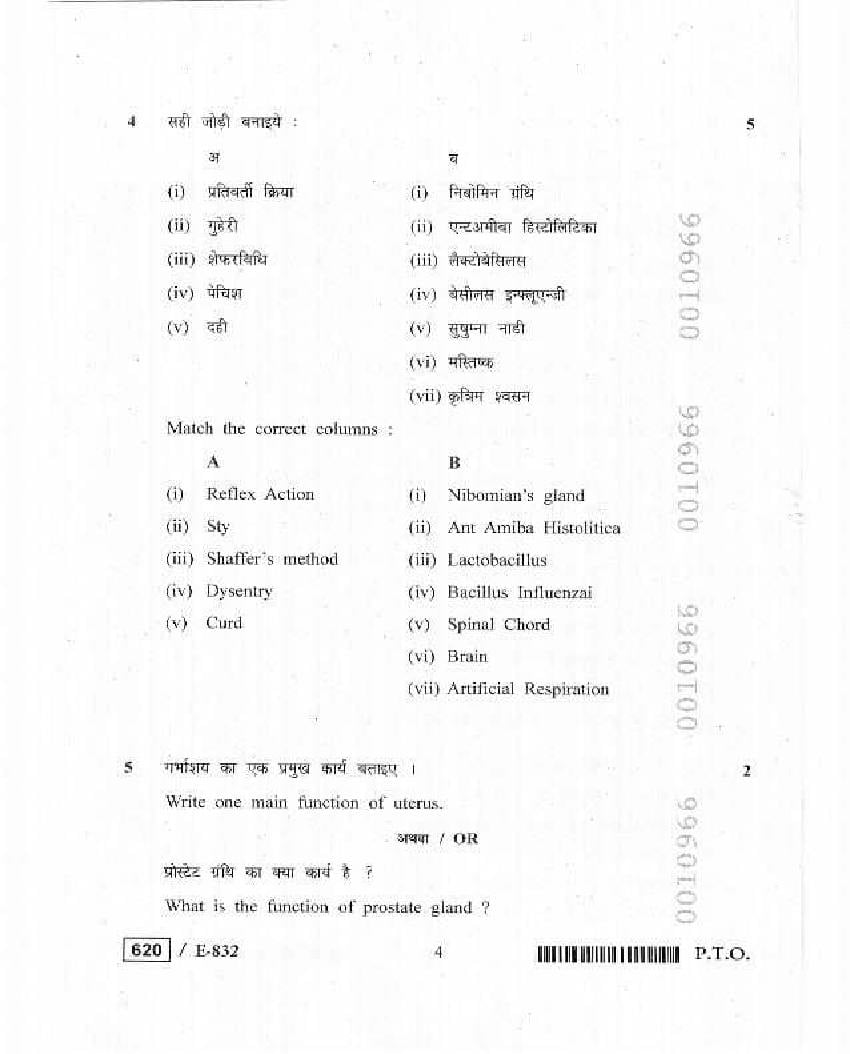 MP Board Class 12 Anatomy Physiology and Health Question Paper PDF