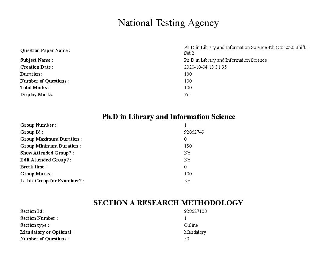 IGNOU Ph.D 2020 Question Paper for Ph.D in Library and Information Science - Page 1