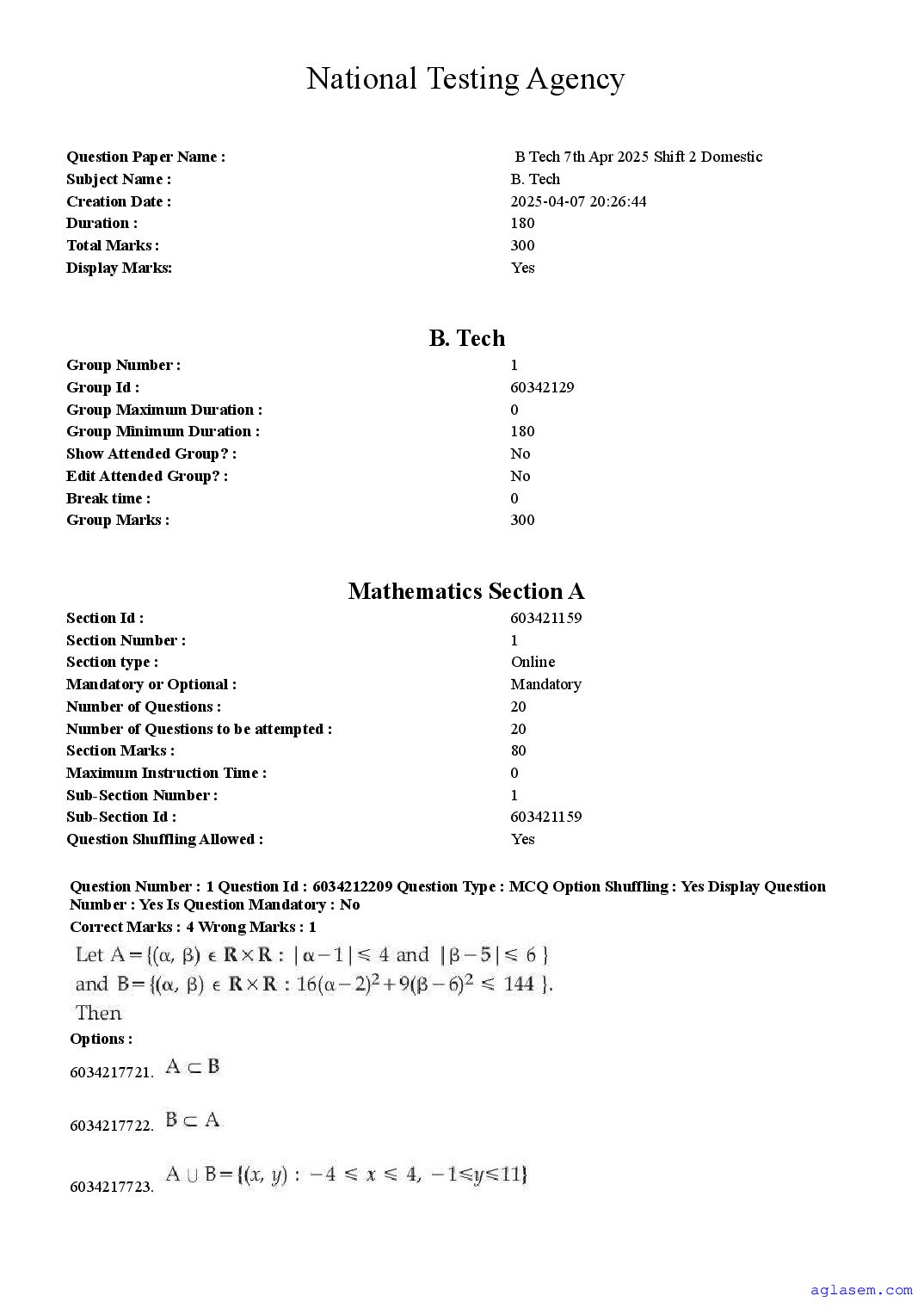 JEE Main 2025 Question Paper (B.Tech) - 7 Apr Shift 2 - Page 1 of 66
