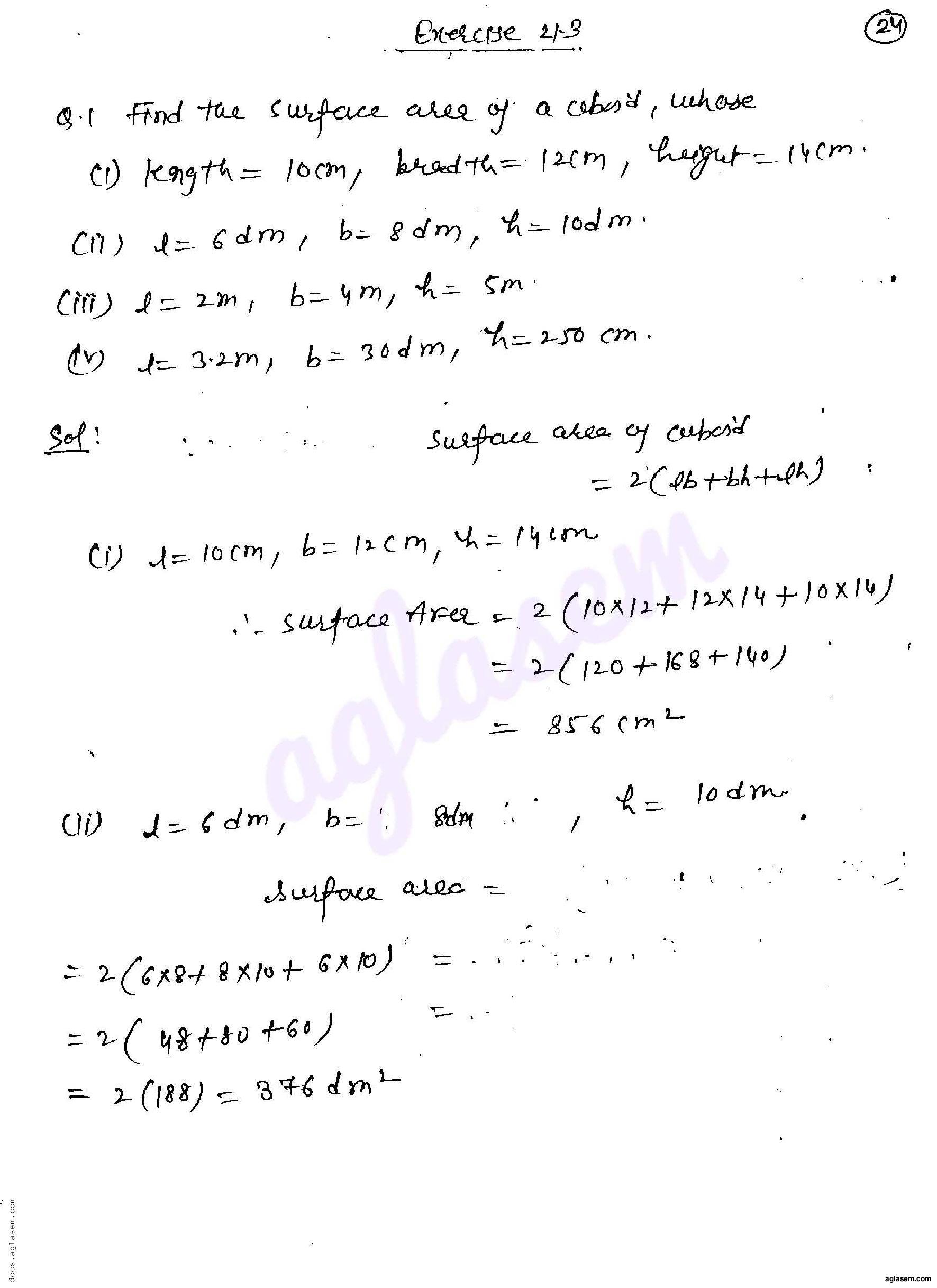 RD Sharma Solutions Class 8 Chapter 21 Mensuration II Volumes and Surface Areas of a Cuboid and a Cube Exercise 21.3 - Page 1