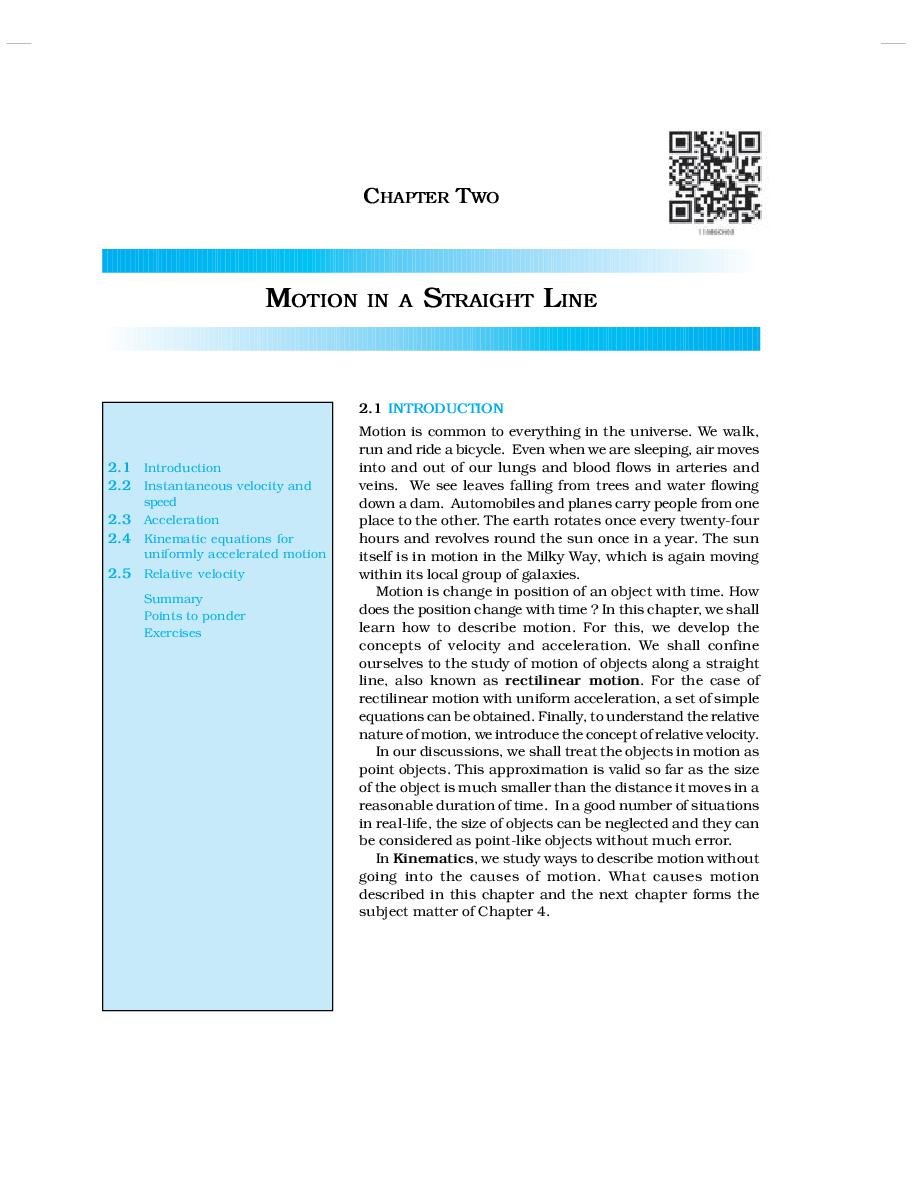 NCERT Book Class 11 Physics Chapter 2 Motion in a Straight Line - Page 1