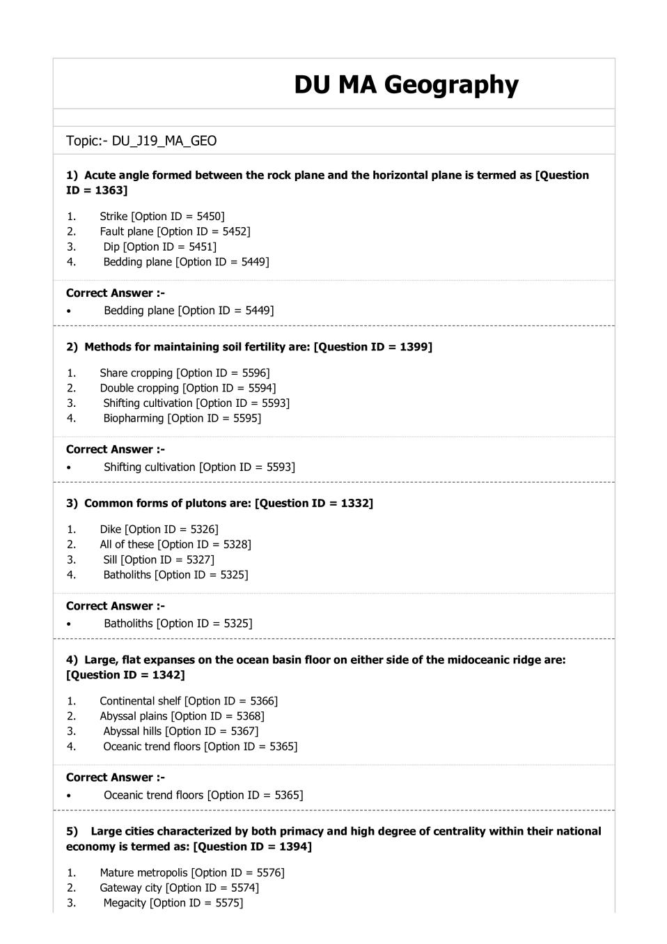 DUET Question Paper 2019 for MA Geography - Page 1