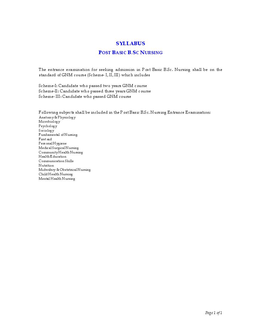 RUHS Post Basic B.Sc Nursing 2023 Syllabus - Page 1