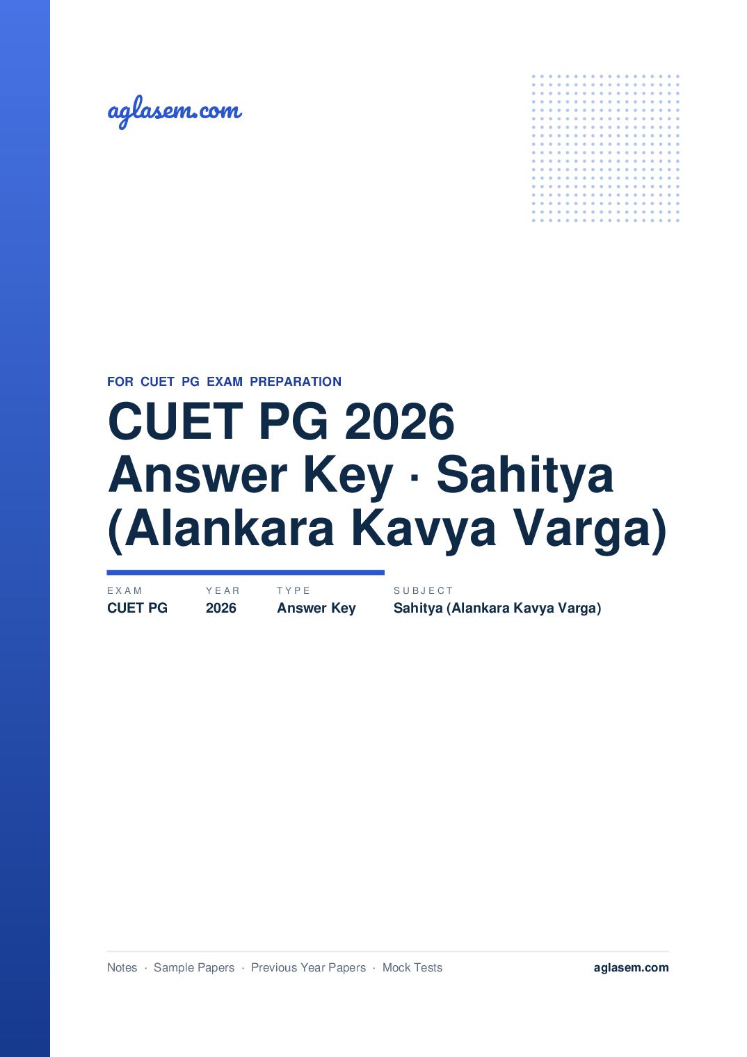 CUET PG 2026 Answer Key Sahitya (Alankara and Kavya Varga) - Page 1 of 2