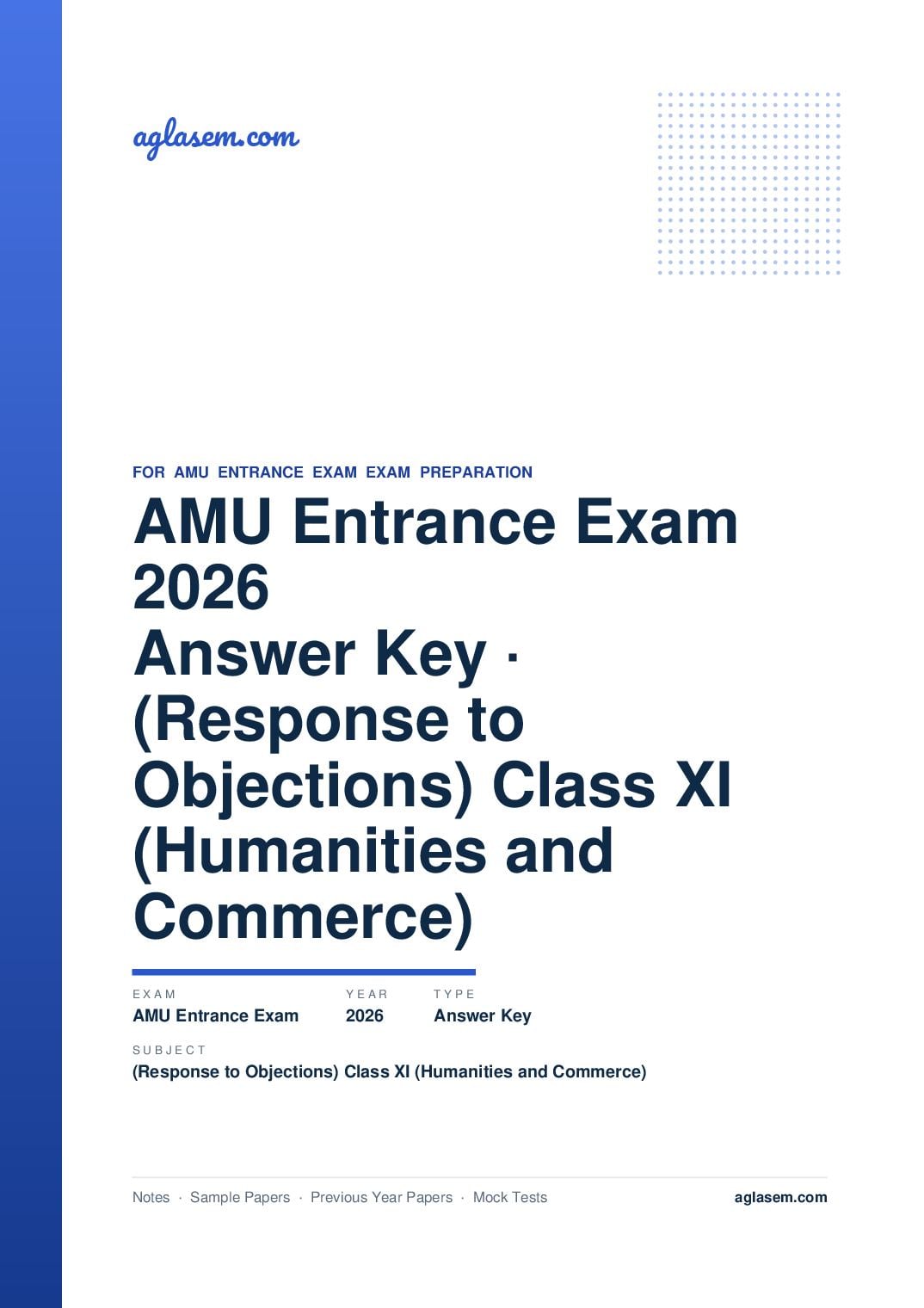 AMU Entrance Exam 2026 Answer Key (Response to Objections) Class XI (Humanities and Commerce) - Page 1 of 2