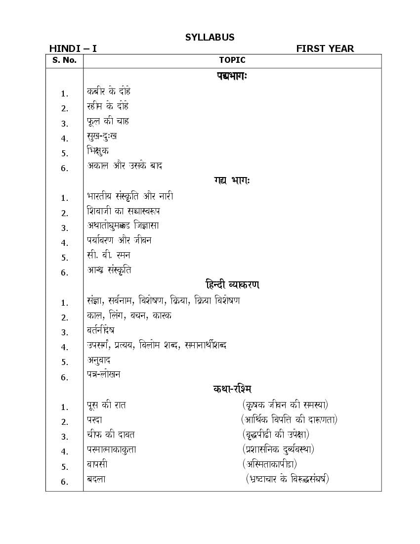 AP Inter 1st Year Syllabus 2023 Hindi - Page 1