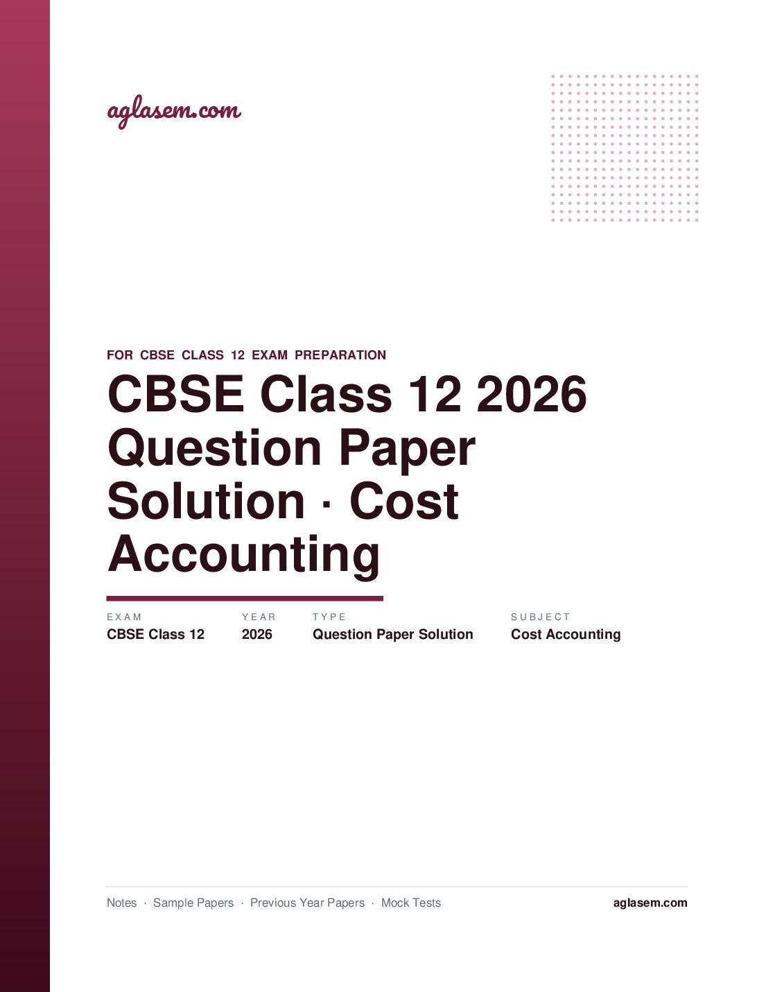 CBSE Class 12 Question Paper 2026 Solution Cost Accounting - Page 1 of 7