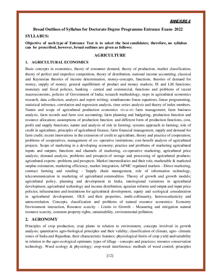 Rajasthan PhD 2022 Syllabus - Page 1
