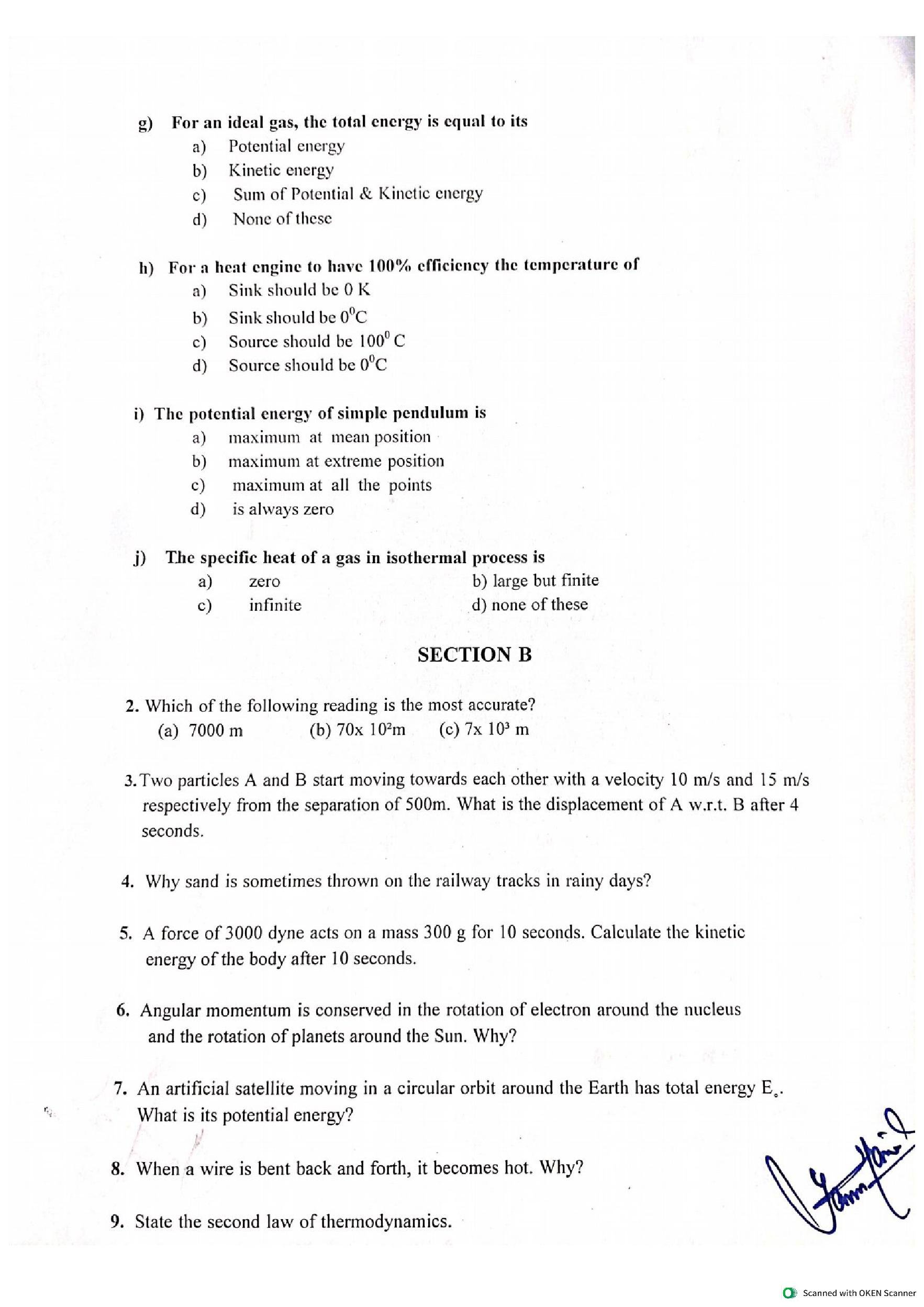 JKBOSE Class 11th Model Question Paper 2025 For Physics - JK Board ...