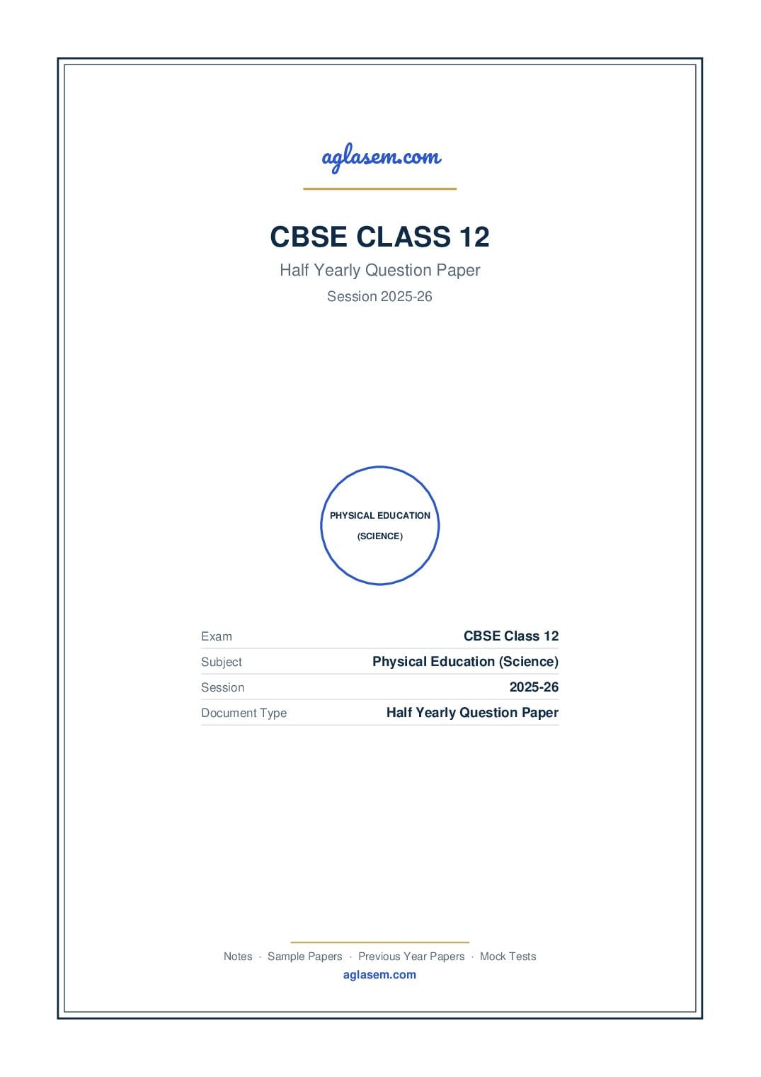 Class 12 Half Yearly Question Paper 2025-26 Physical Education (Science) - Page 1 of 5