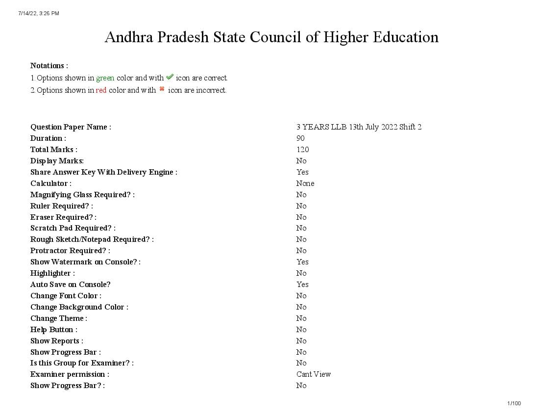 AP LAWCET 2022 Question Paper 3 Year with Answer Key - Page 1