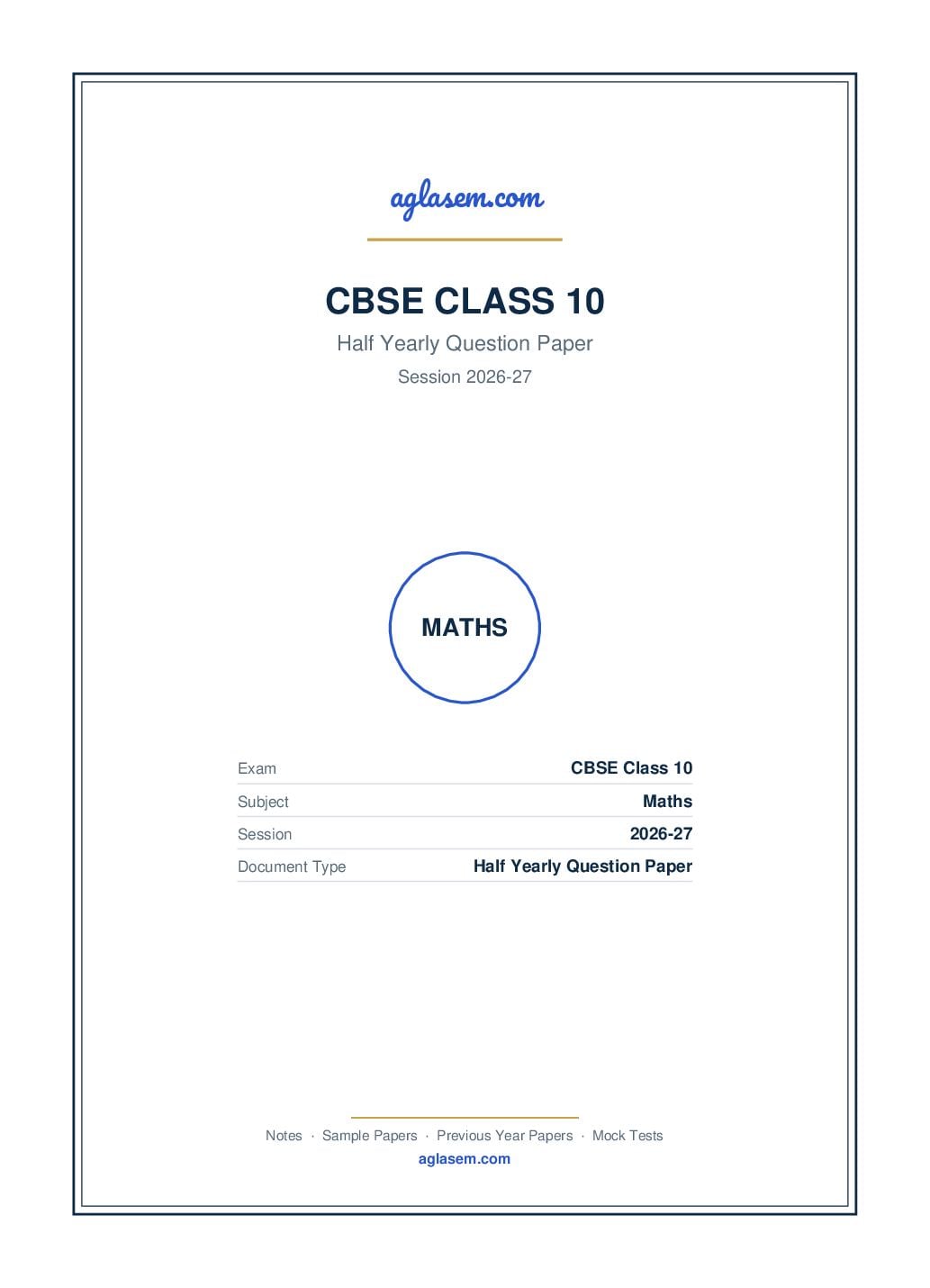 Class 10 Half Yearly Question Paper 2026-27 Maths - Page 1 of 6