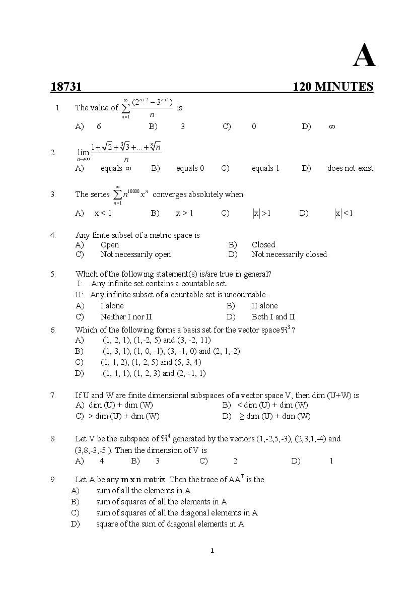 Kerala SET 2018 Jul Question Paper Statistics - Page 1 of 11