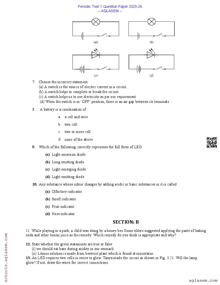Class 7 PT 1 Question Paper Science 2025-26 PDF | Download Periodic ...