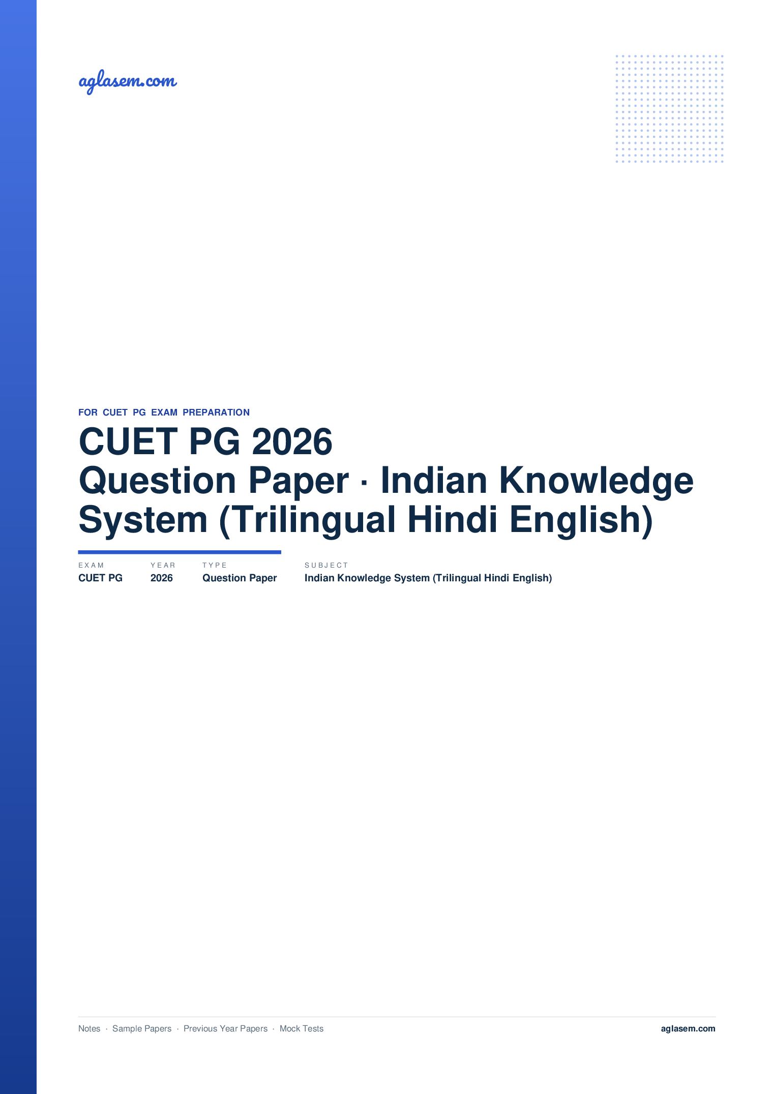 CUET PG 2026 Question Paper Indian Knowledge System (Trilingual - Hindi-English) - Page 1 of 54