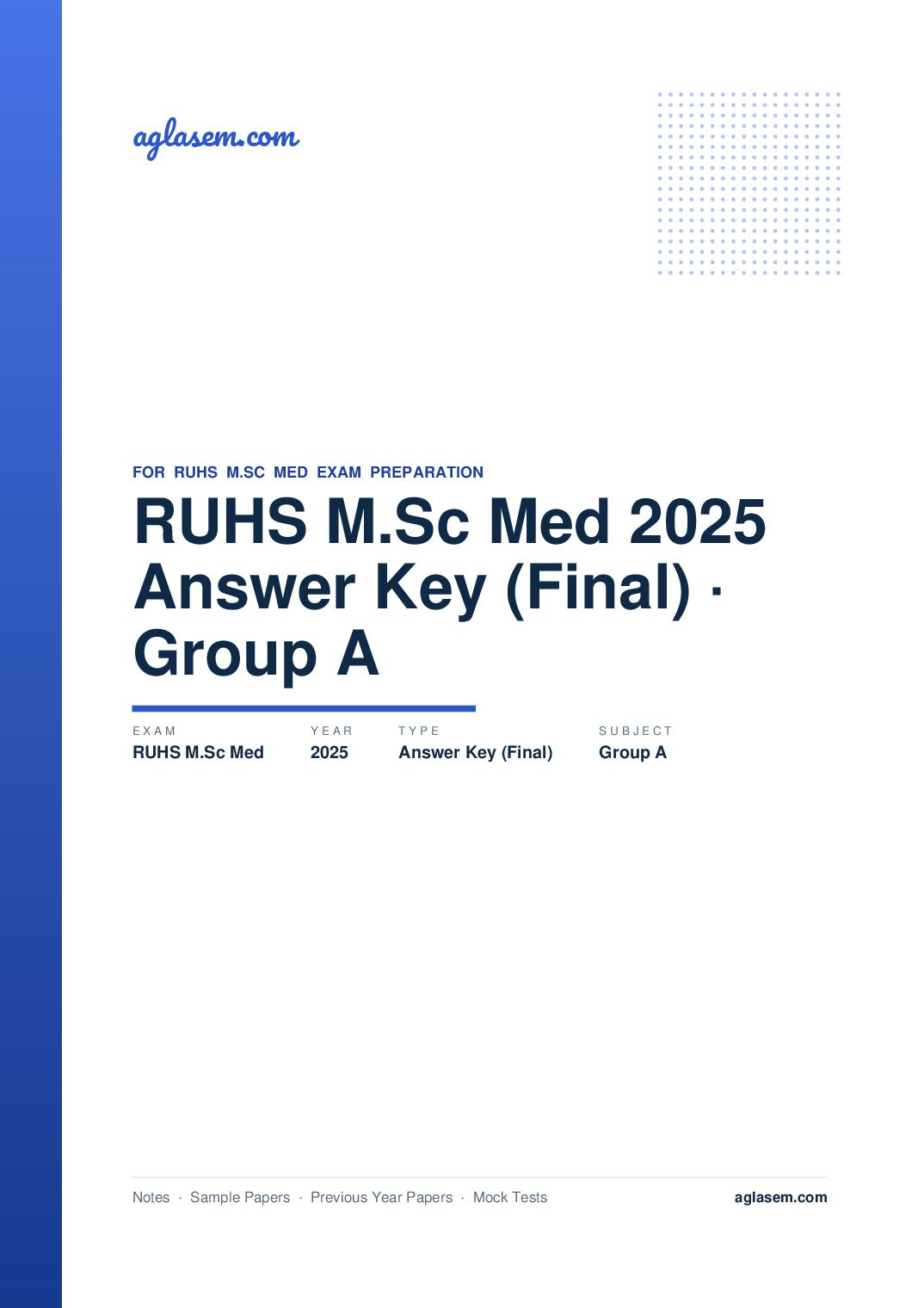 RUHS M.Sc Med 2025 Answer Key (Final) Group A - Page 1 of 2