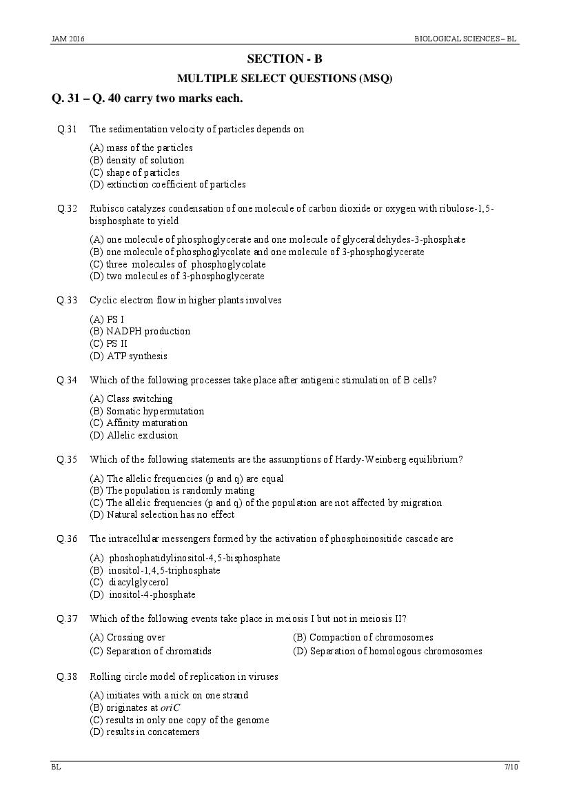 IIT JAM 2016 Question Papers PDF with Answer Keys (7 Papers)