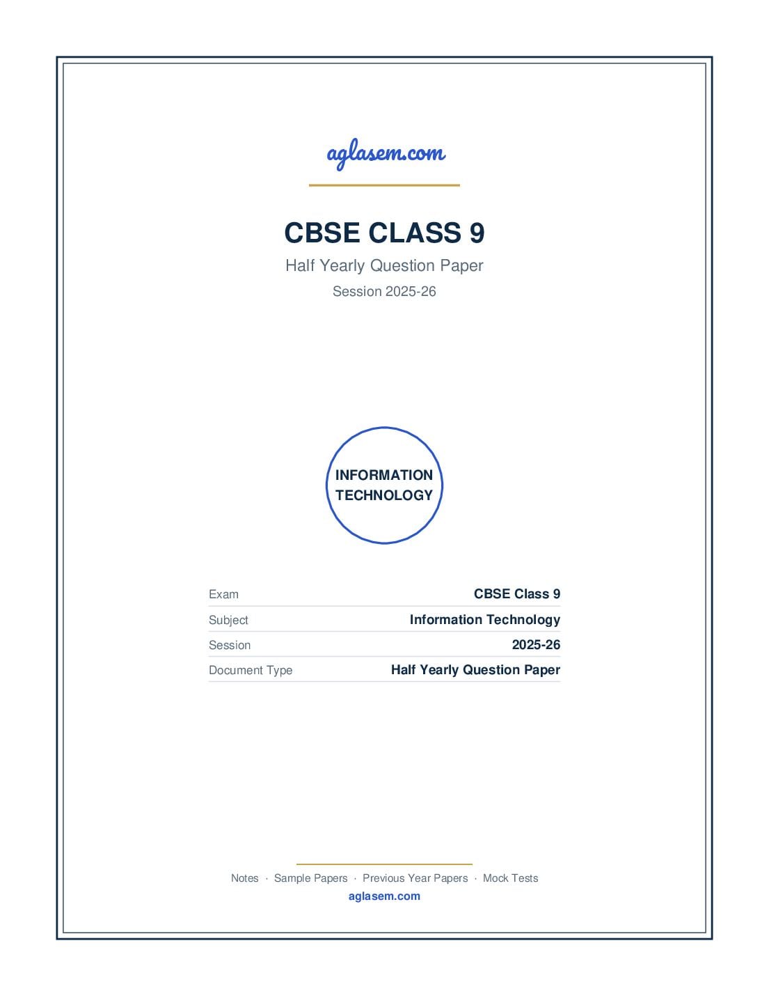 Class 9 Half Yearly Question Paper 2025-26 Information Technology - Page 1 of 4