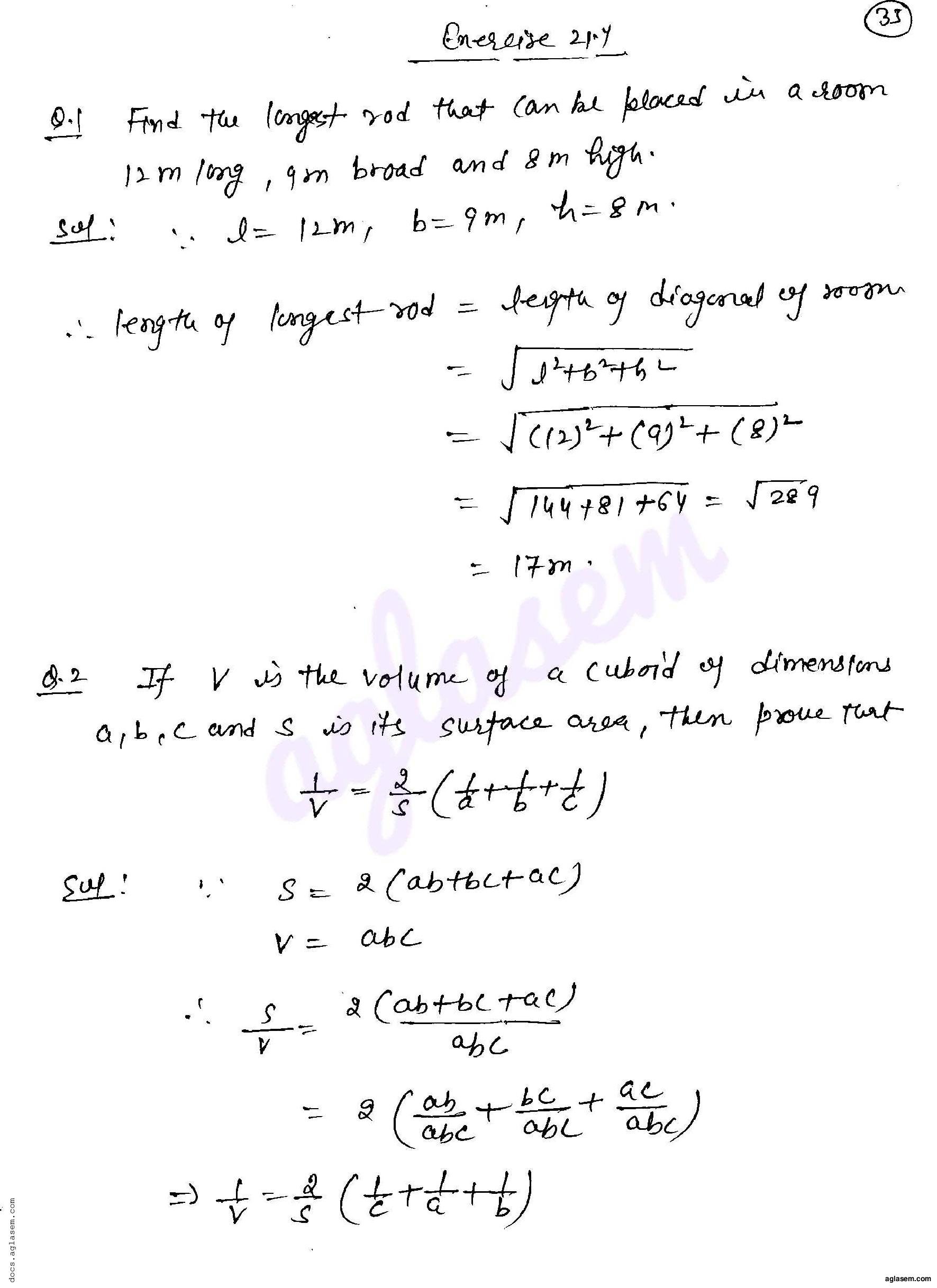 RD Sharma Solutions Class 8 Chapter 21 Mensuration II Volumes and Surface Areas of a Cuboid and a Cube Exercise 21.4 - Page 1