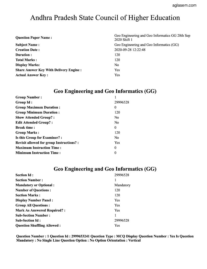AP PGECET 2020 Question Paper for Geo Engineering and Geoinformatics - Page 1