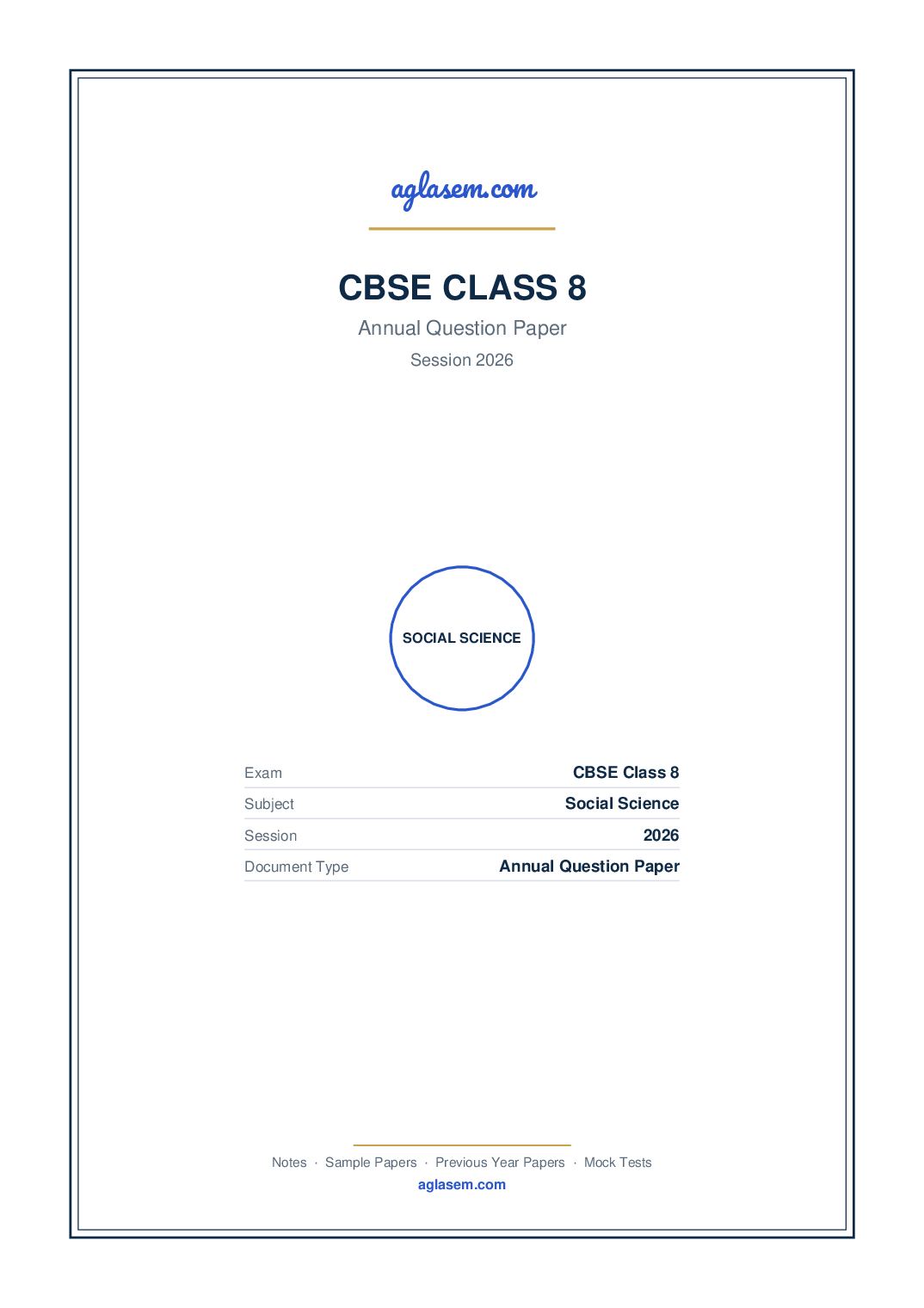 Class 8 Question Paper 2026 Social Science - Page 1 of 24