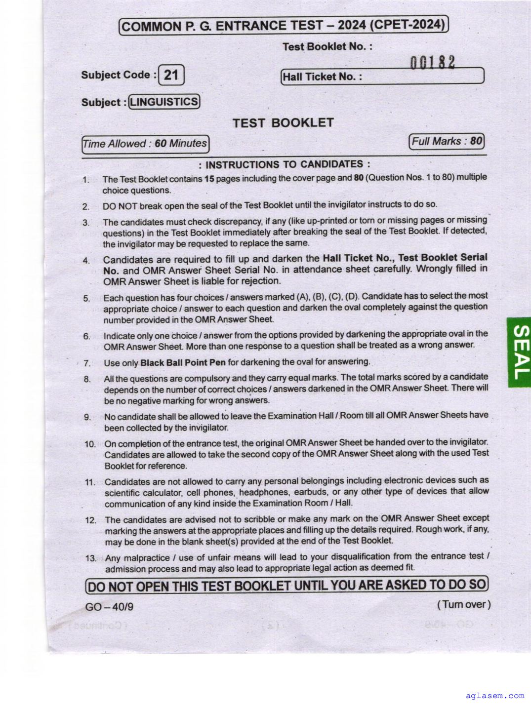 Odisha CPET 2024 Question Paper Linguistics - Page 1 of 16