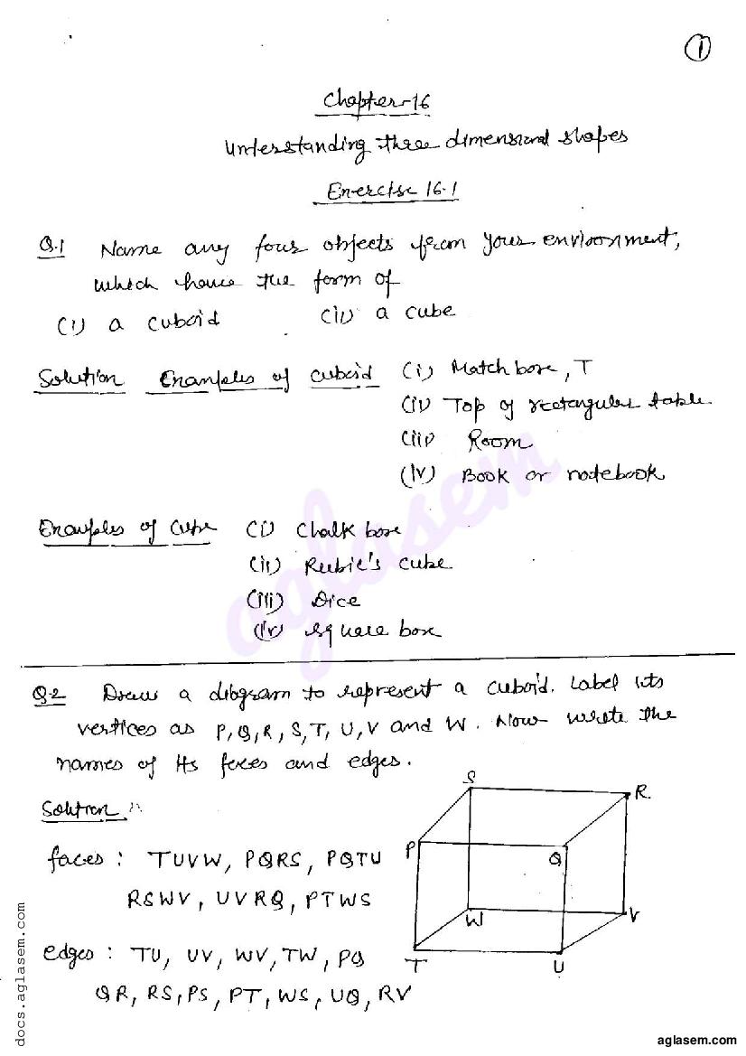 RD Sharma Solutions Class 6 Maths Chapter 16 Understanding Three Dimensional Shapes Exercise 16.1 - Page 1