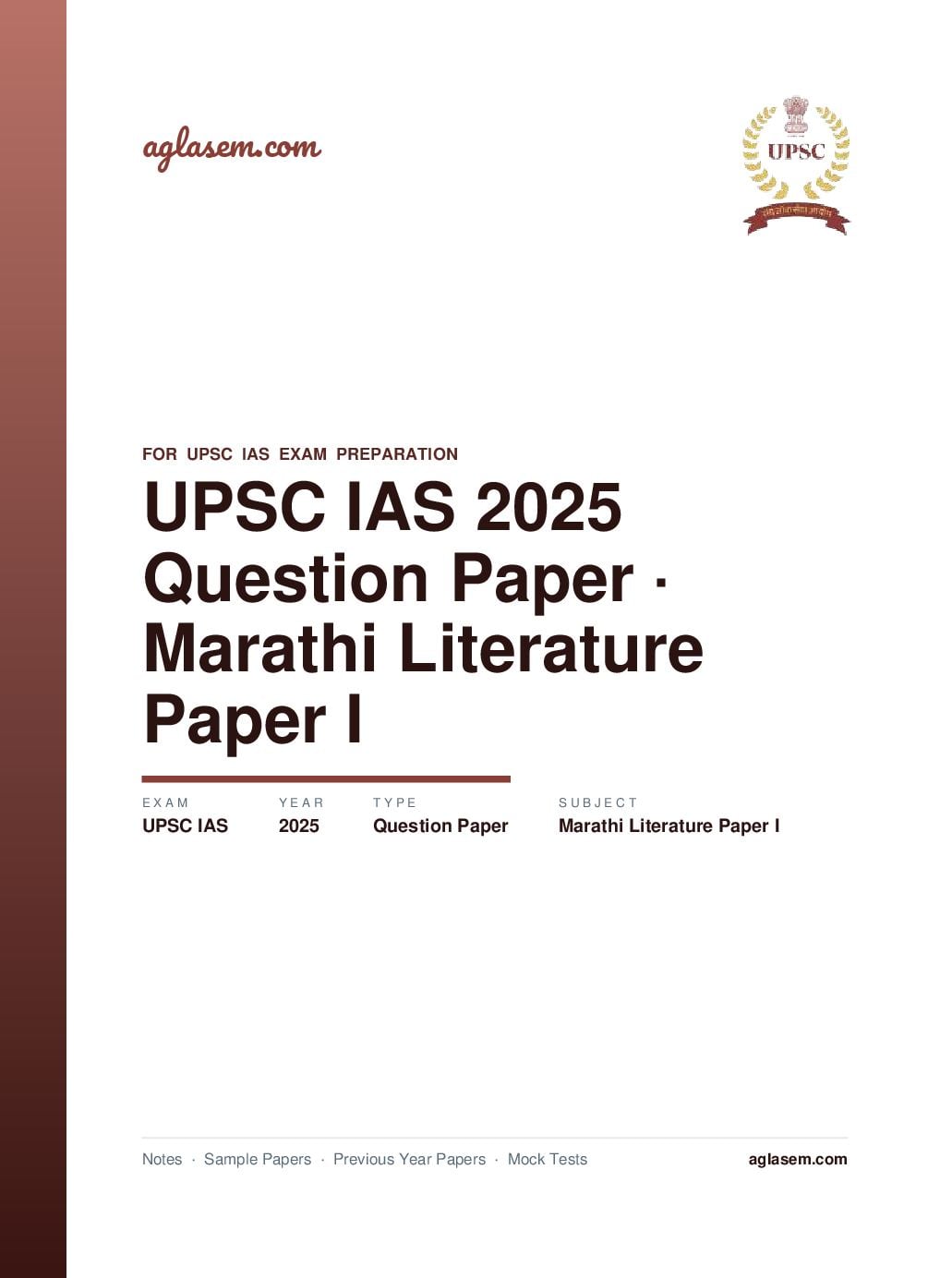 UPSC IAS 2025 Question Paper for Marathi Literature Paper I - Page 1 of 5