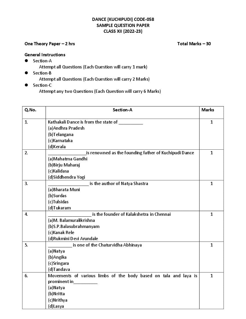CBSE Class 12 Sample Paper 2023 Khuchipudi - Page 1