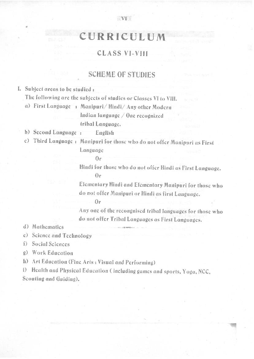 Manipur Class 6-8 Syllabus - Page 1