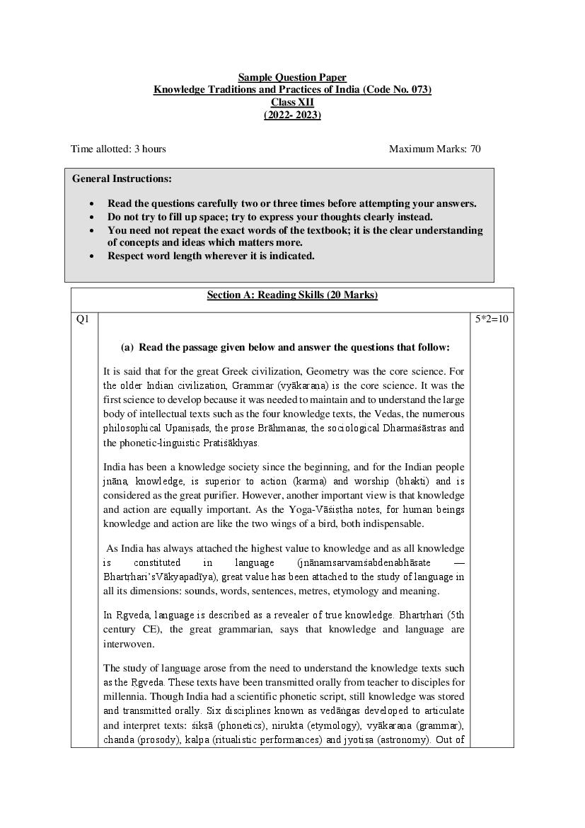 CBSE Class 12 Sample Paper 2023 KTPI - Page 1
