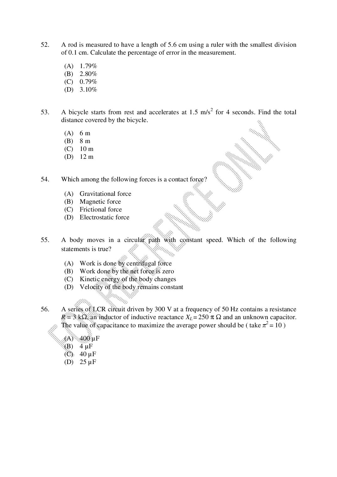CUSAT CAT 2025 Question Papers PDF (B.Tech Shifts 1 to 4, 24 Papers)