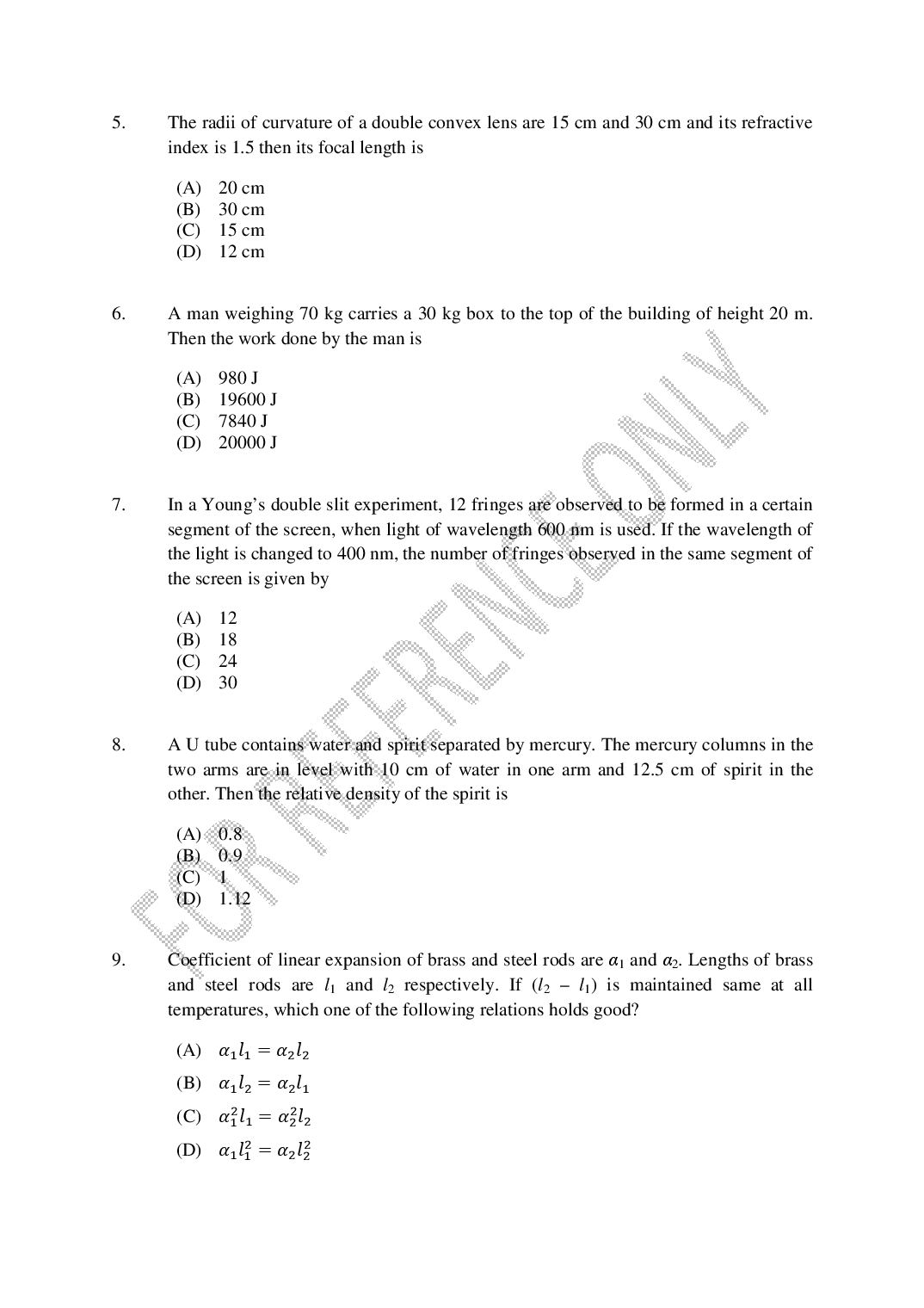 CUSAT CAT 2025 Question Papers PDF (B.Tech Shifts 1 to 4, 24 Papers)