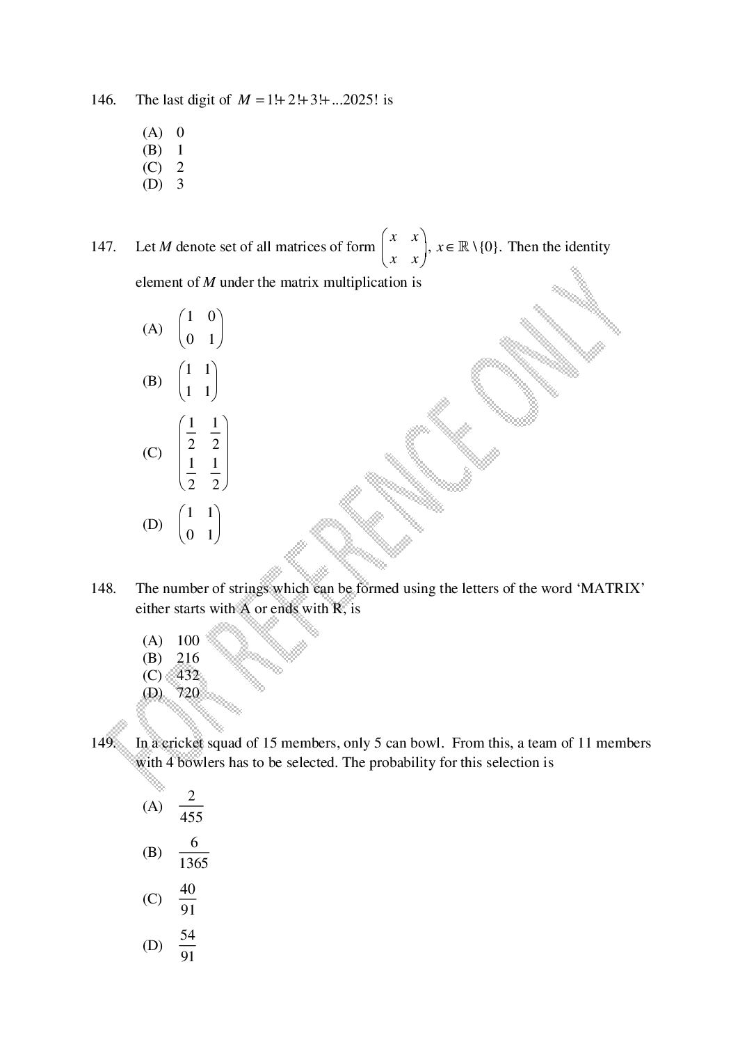 CUSAT CAT 2025 Question Papers PDF (B.Tech Shifts 1 to 4, 24 Papers)