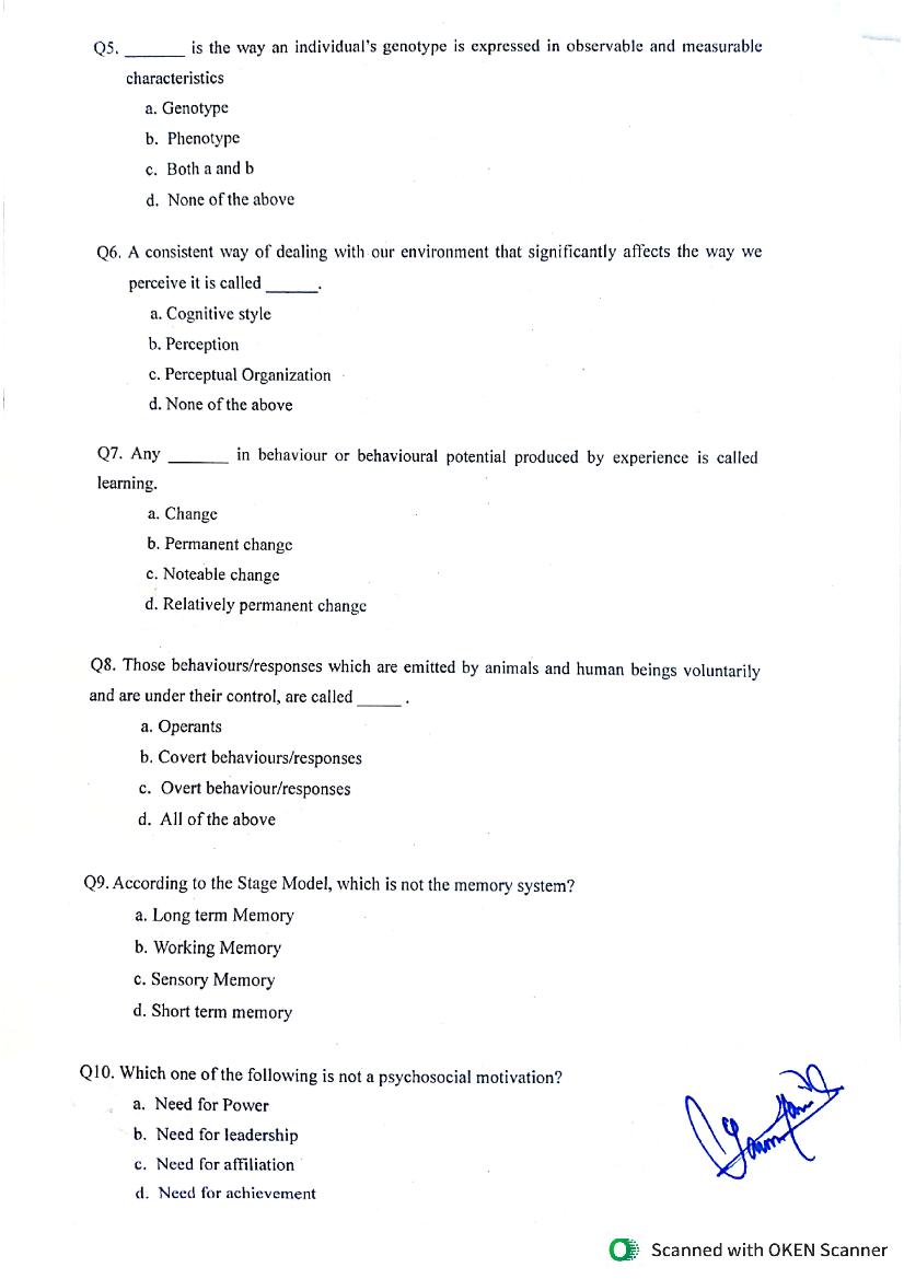 JKBOSE Class 11th Model Question Paper 2024 For Psychology - JK Board ...