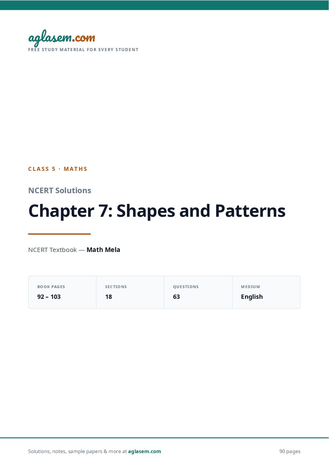 NCERT Solutions Class 5 Maths Chapter 7 Shapes and Patterns - Page 1 of 91