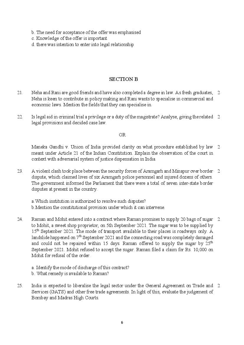 Class 12 Legal Studies Sample Paper 2023 With Solution PDF Download ...