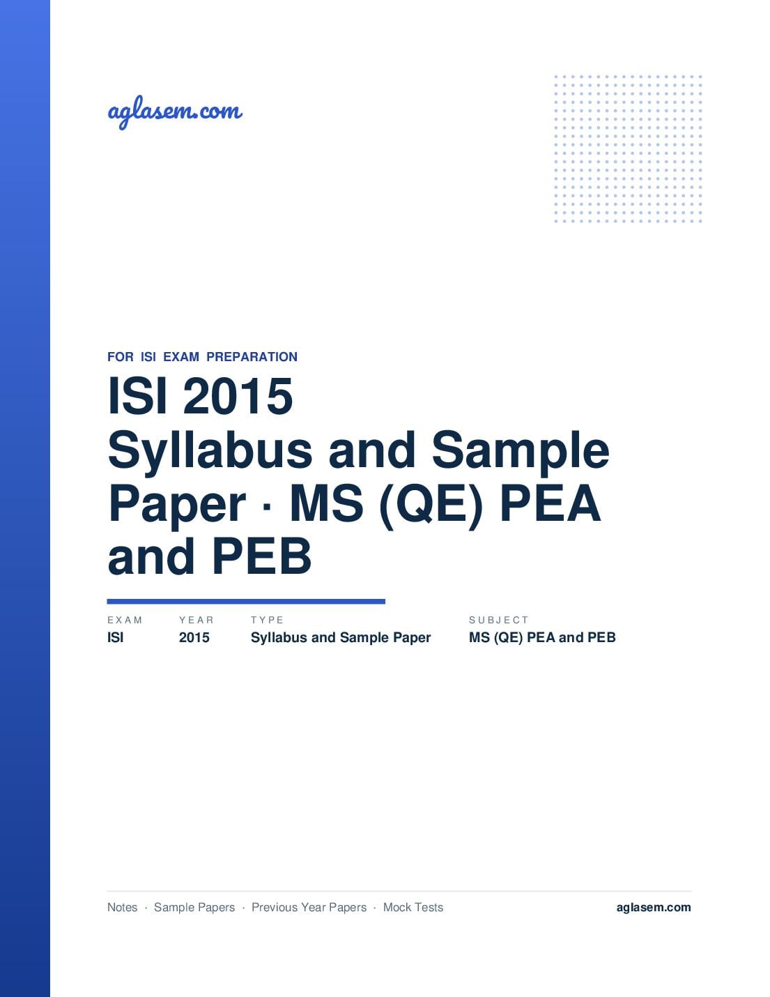 ISI Admission Test 2015 Syllabus and Sample Paper MS (QE) PEA and PEB - Page 1 of 11