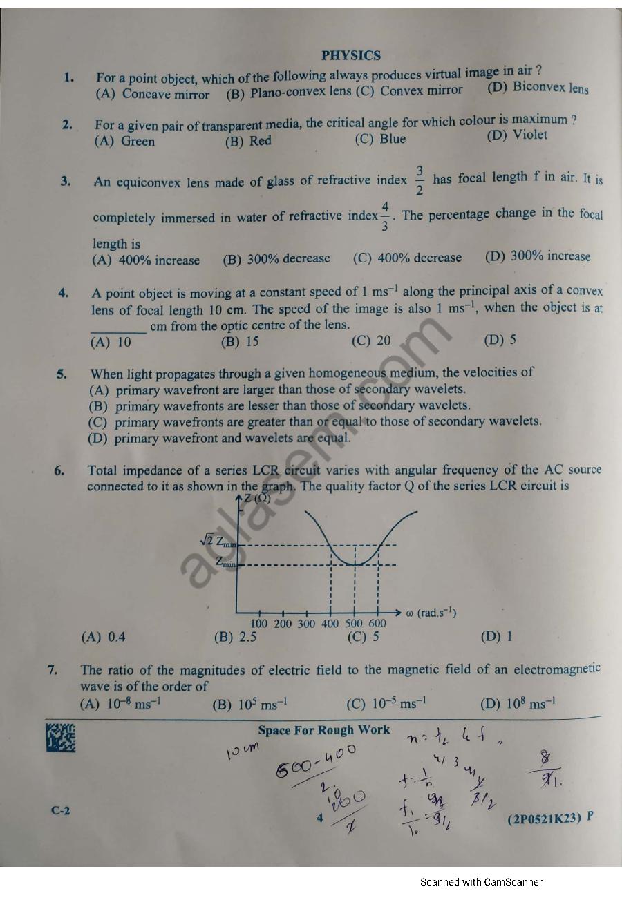 KCET 2023 Question Paper Physics - Page 1