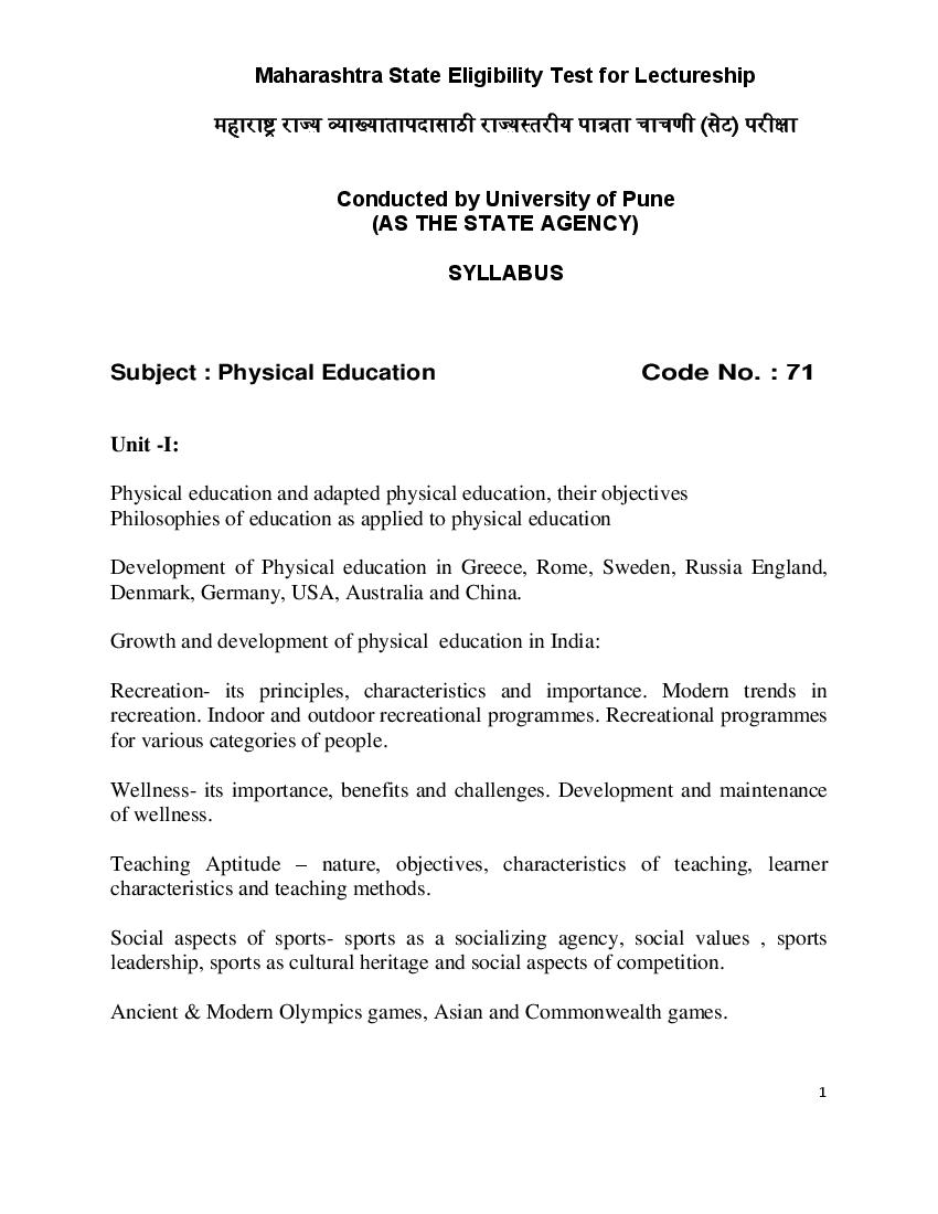 MAHA SET 2020 Syllabus Physical Education - Page 1 of 10