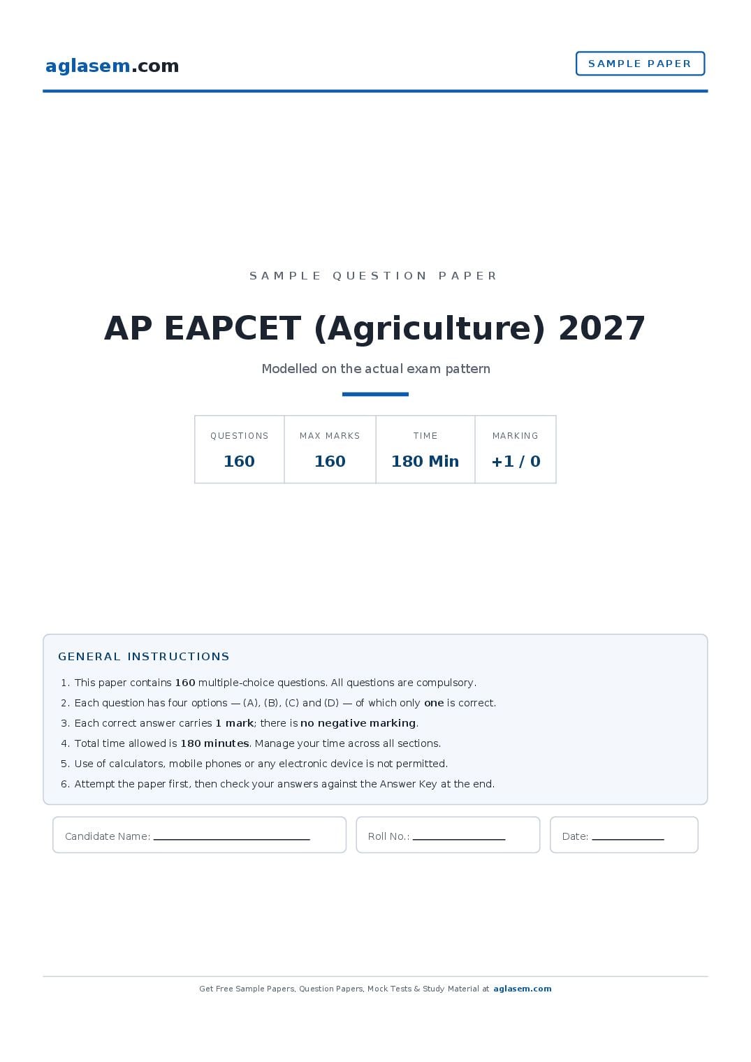 AP EAPCET 2027 Sample Paper Agriculture - Page 1 of 21