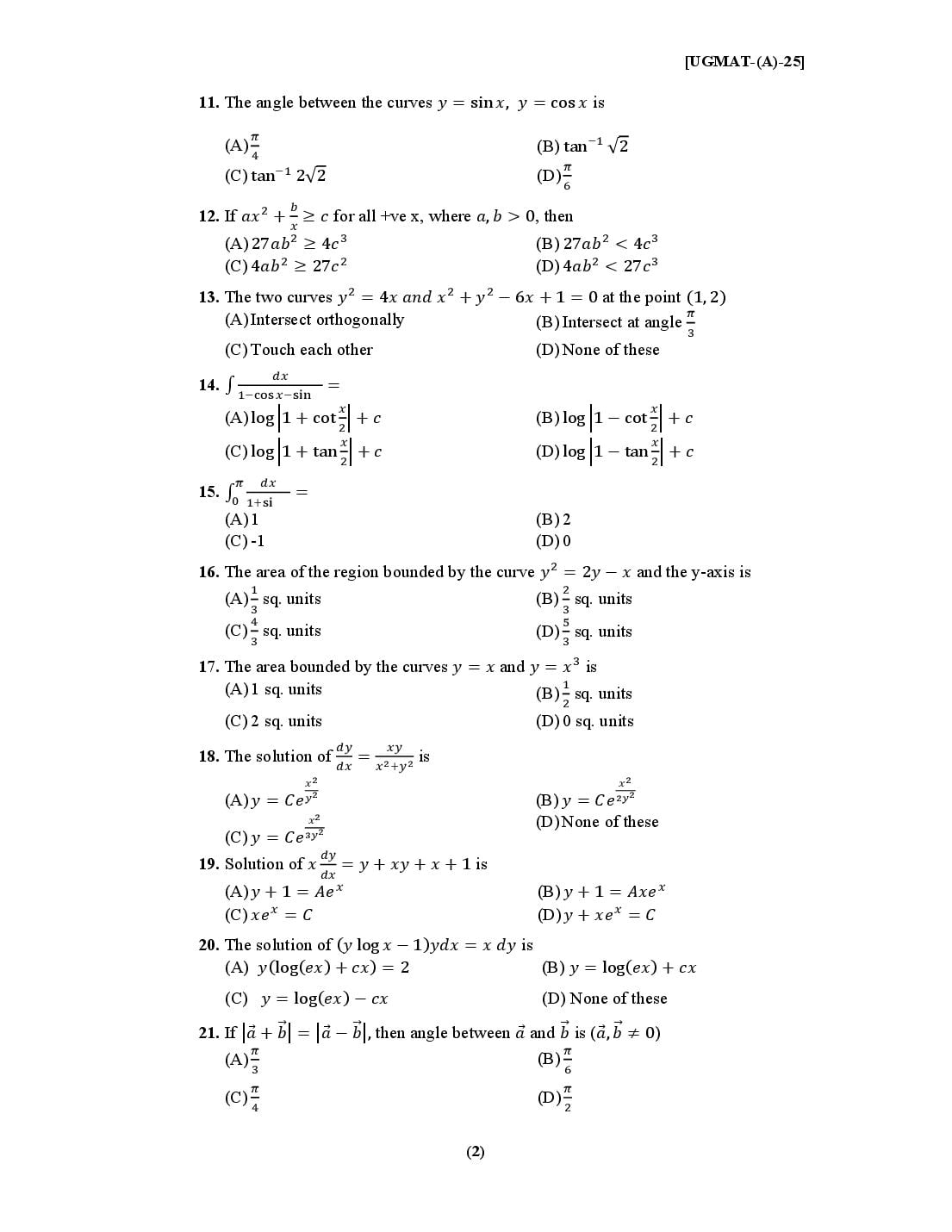 PU CET UG 2025 Question Papers PDF with Answer Key