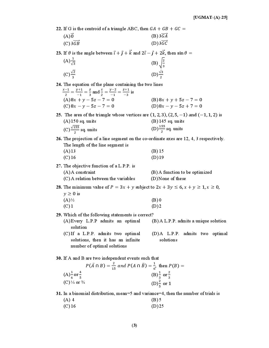 PU CET UG 2025 Question Papers PDF with Answer Key