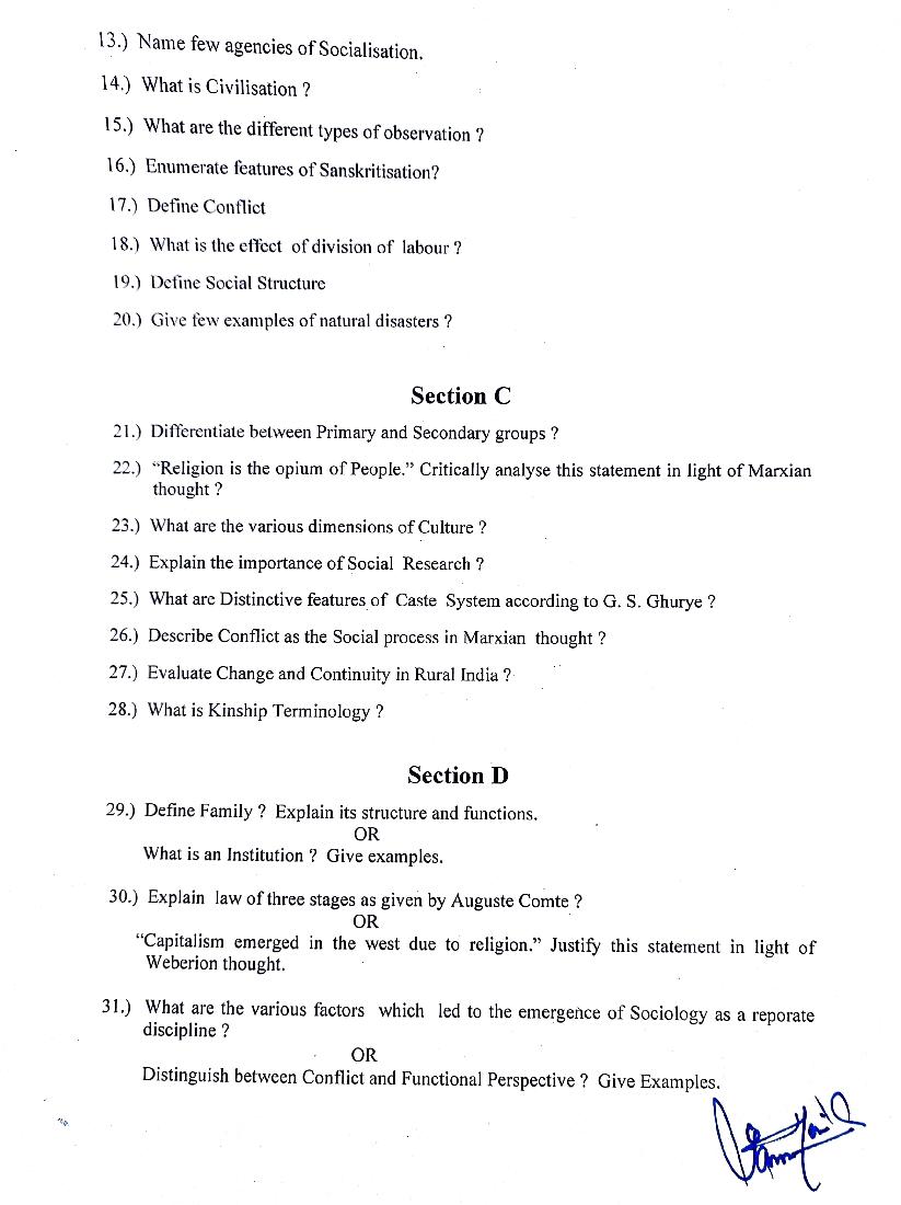 JKBOSE 11th Sociology Model Paper 2024 PDF 