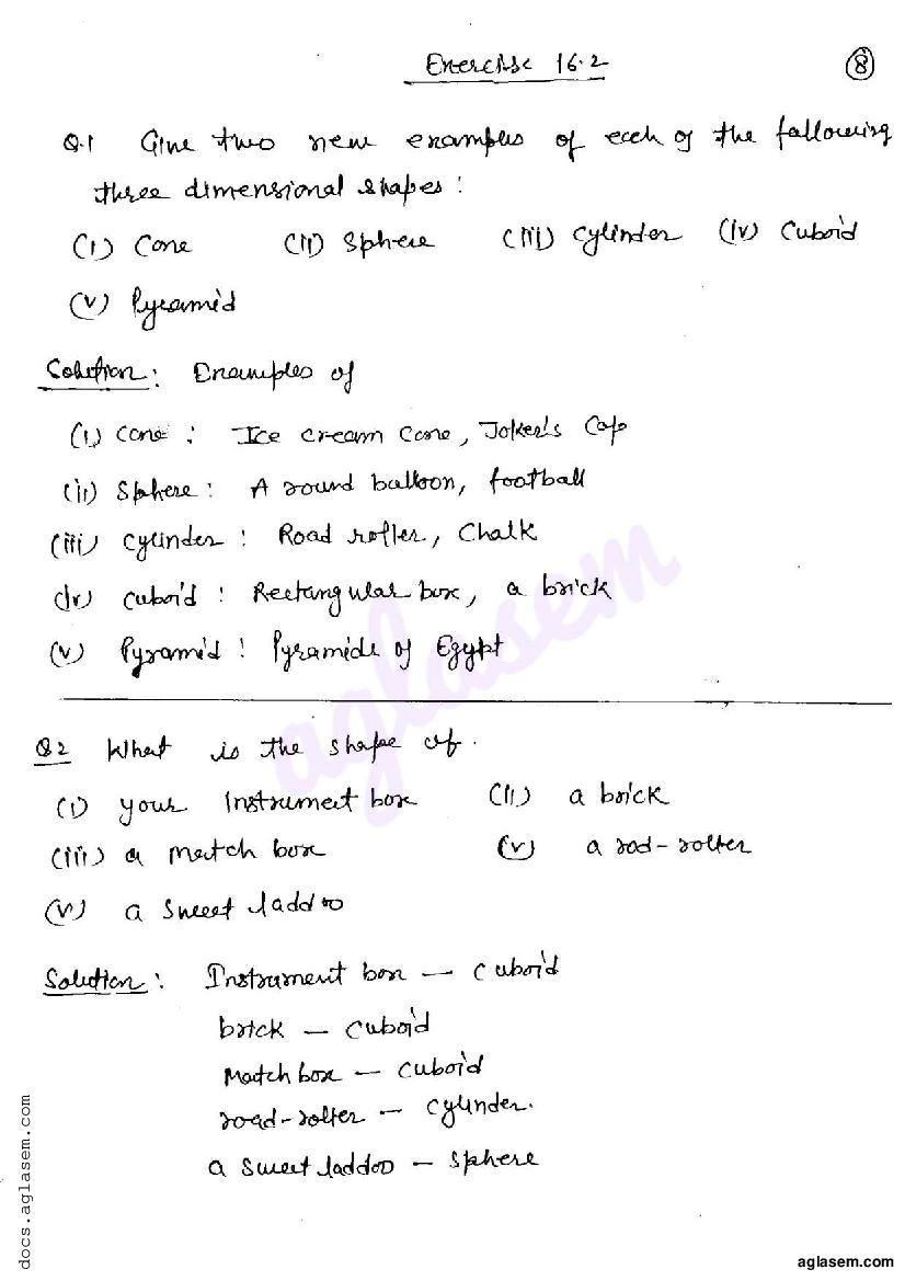 RD Sharma Solutions Class 6 Maths Chapter 16 Understanding Three Dimensional Shapes Exercise 16.2 - Page 1